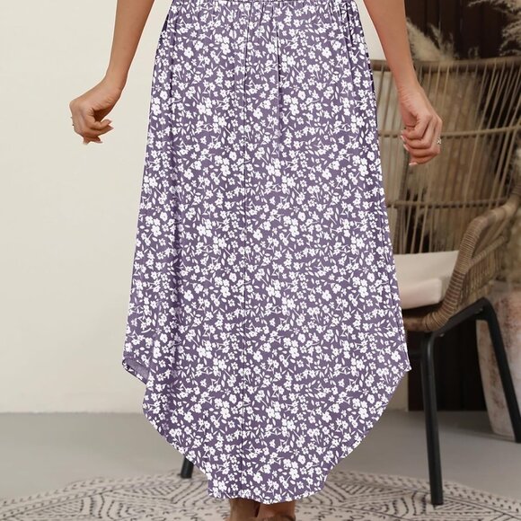 Women's Maxi Skirts Summer Boho Floral Floral Gray Purple - Picture 5 of 6